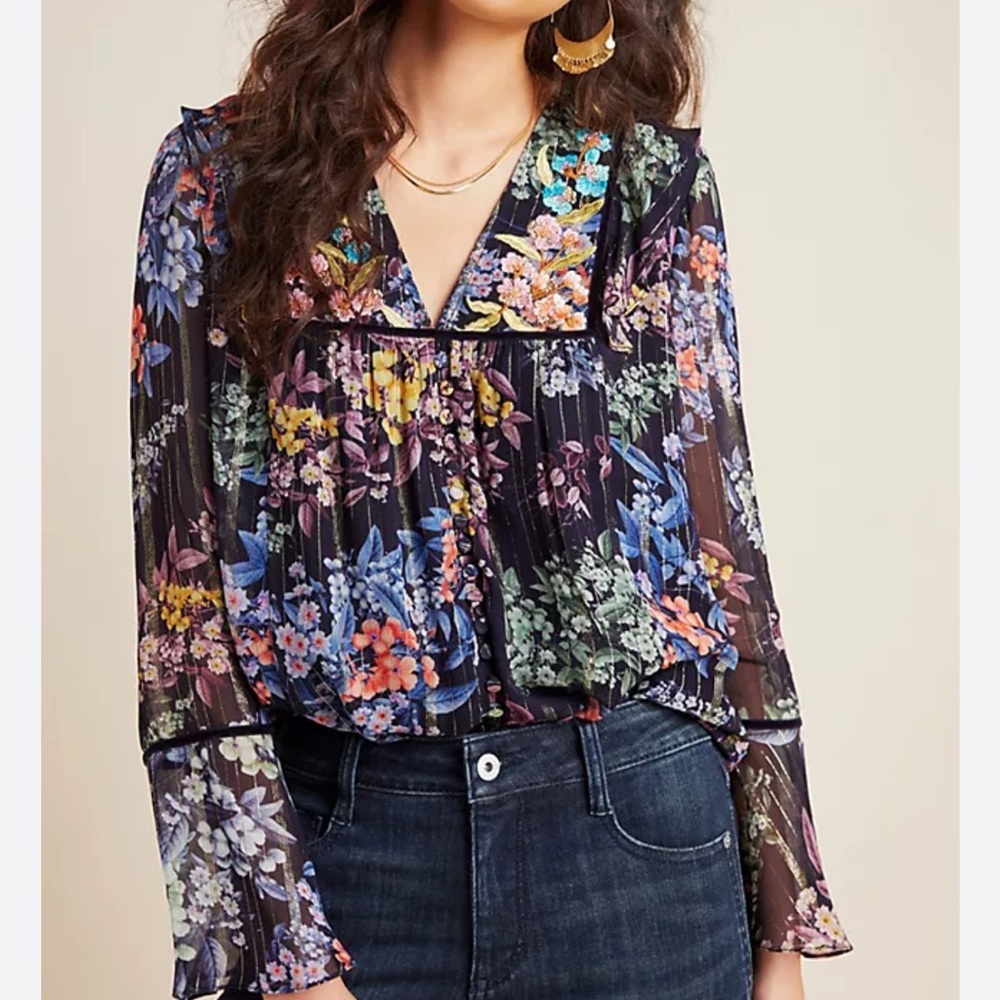 Anthropologie Floral Multicolor Blouse
